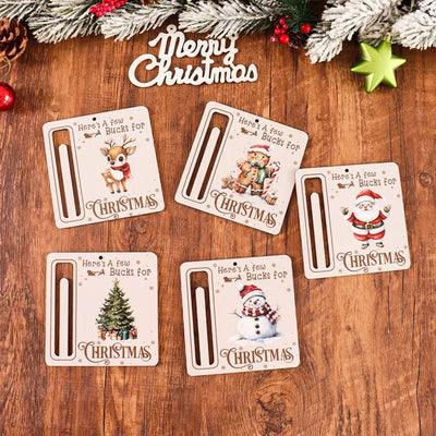 5pcs/set Christmas Wooden Money Cards