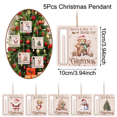 5pcs/set Christmas Wooden Money Cards